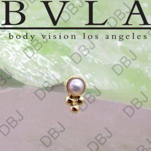 BVLA rose gold threadless opal stud, bezel set with tri-bead accent